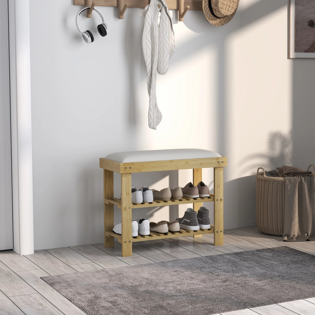 Scarpiera in Bamb¨´ con Cuscino ¨C zephmum ¨C Crema 60x29x49 cm