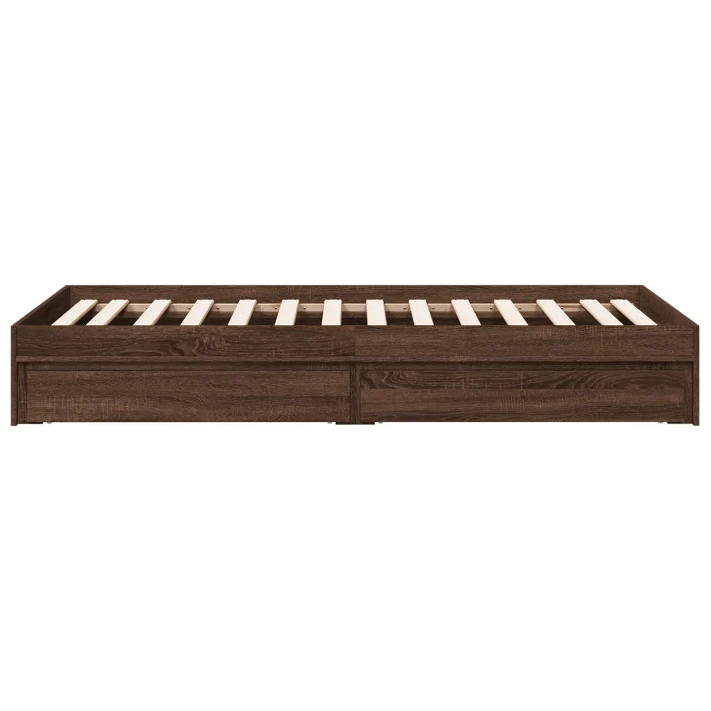 Letto singolo | Letto per adulti | Giroletto Cassetti Rovere Marrone 75x190 cm Legno Multistrato