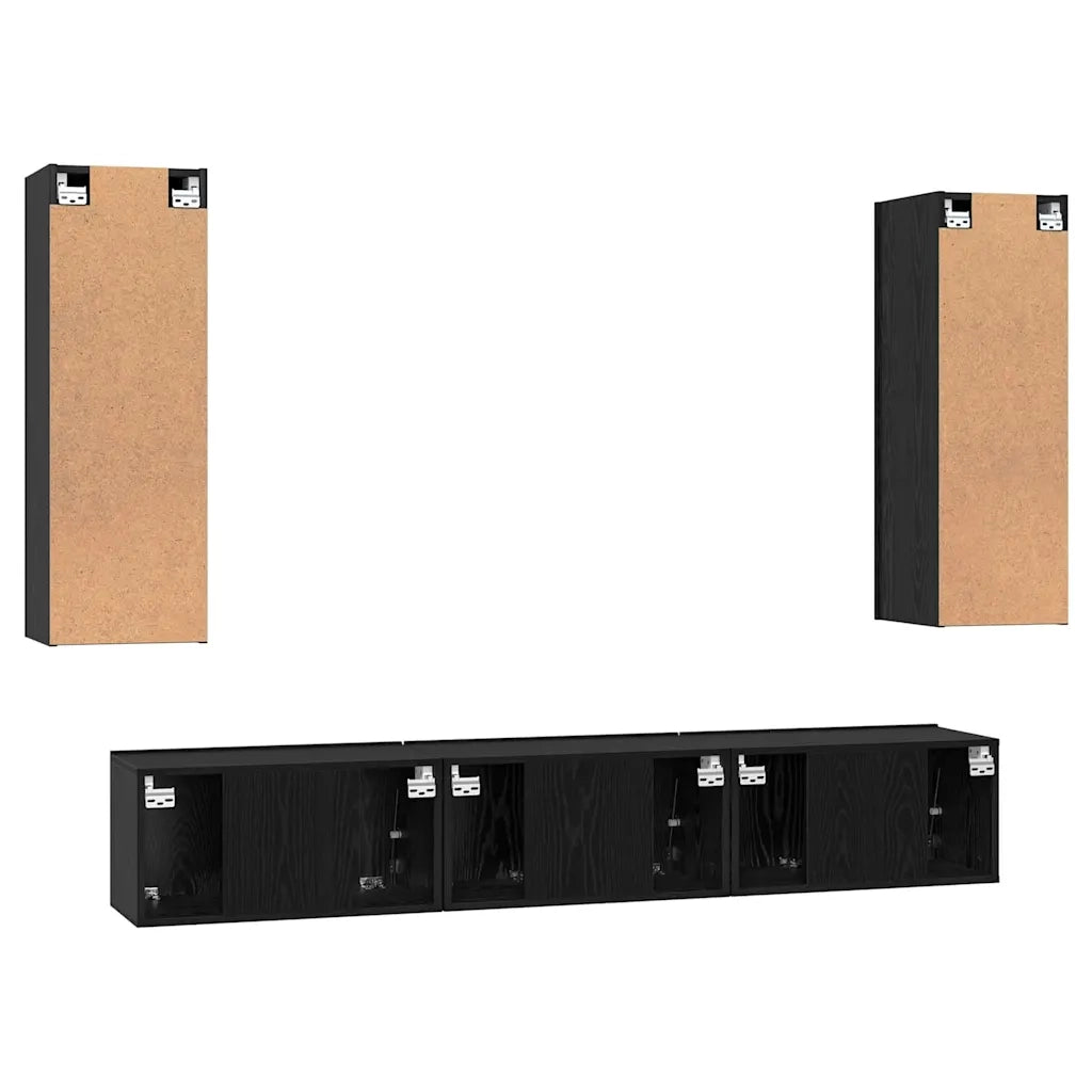 Set mobile TV 5 pz | Armadietto TV | Mobile Porta TV Rovere Nero Legno multistrato