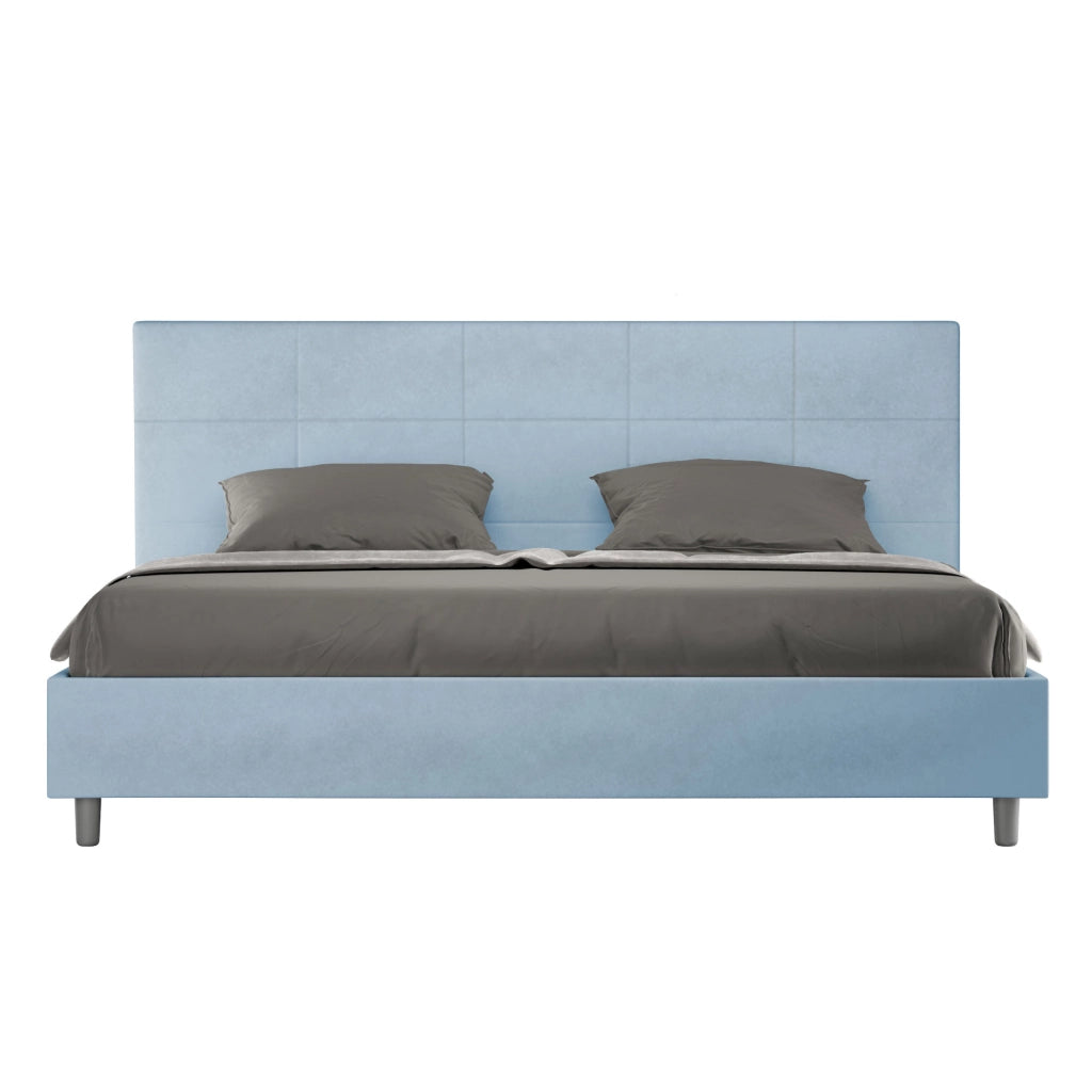 BS COM Letto matrimoniale king size con rete imbottito 200x200 microfibra azzurro