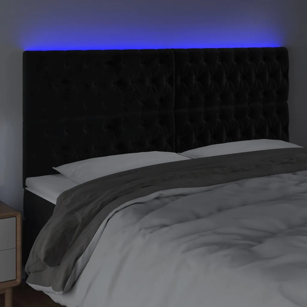 Testiera | Testata a LED Nera 200x7x118/128cm in Velluto