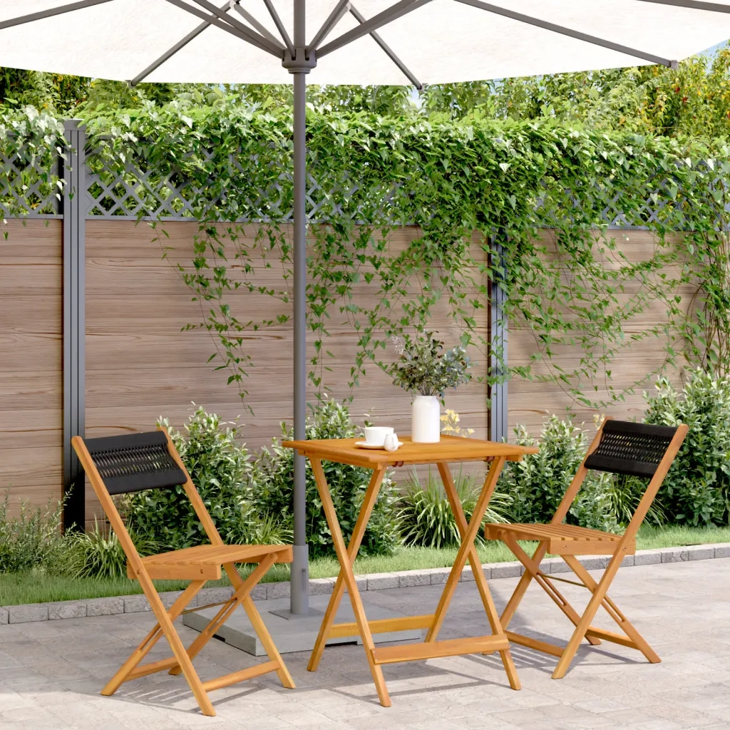 Set da Bistrot 3pz | Set Salotto da Giardino Nero in Polipropilene e Legno Massello