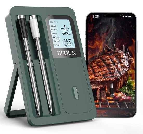 Termometro a carne wireless con 2 sonde - Termometro barbecue con display LCD grande e controllo tramite app