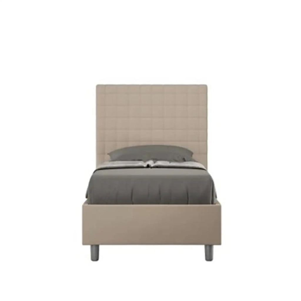 Letto singolo con rete imbottito 90x200 similpelle tortora Sunny