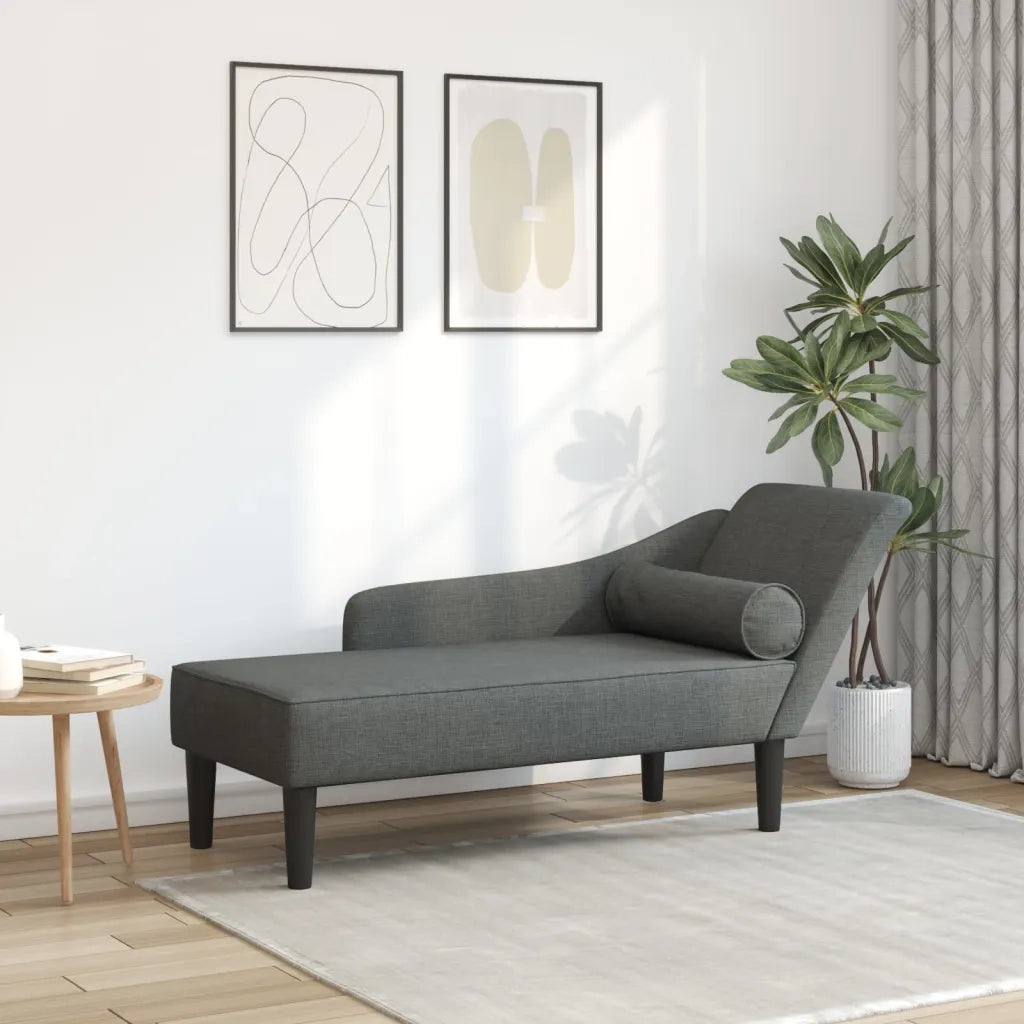 Chaise Longue con Cuscini Grigio Scuro in Tessuto 4007597