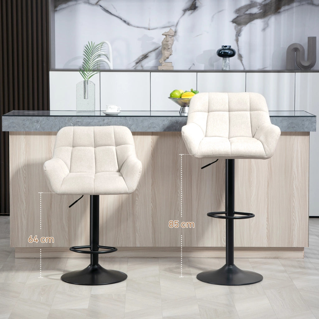 Set 2 Sgabelli Regolabili Stile Retr¨° ¨C Xylo ¨C Ecopelle Effetto Lino Crema e Nero