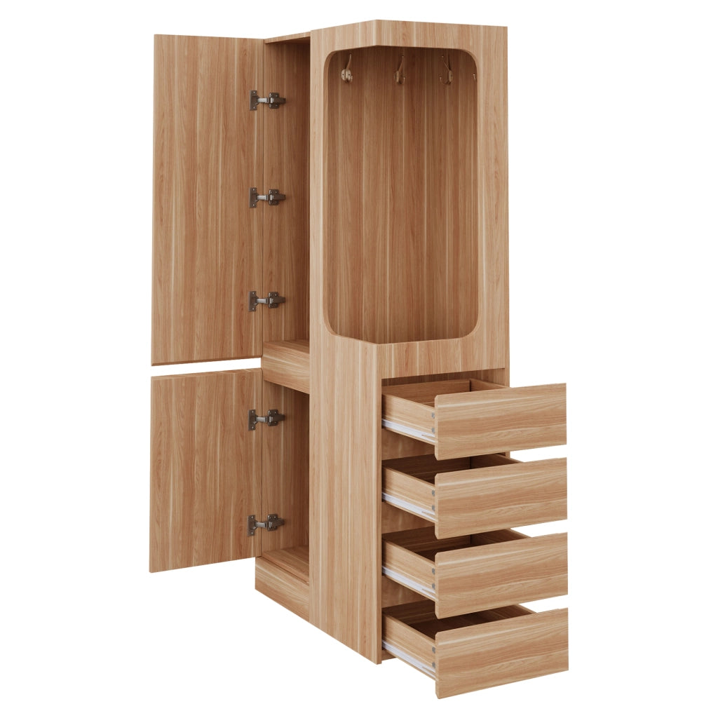 Armadio a 1 anta con 4 cassetti e vano appendiabiti aperto 70×40×170 cm; legno; bianco naturale