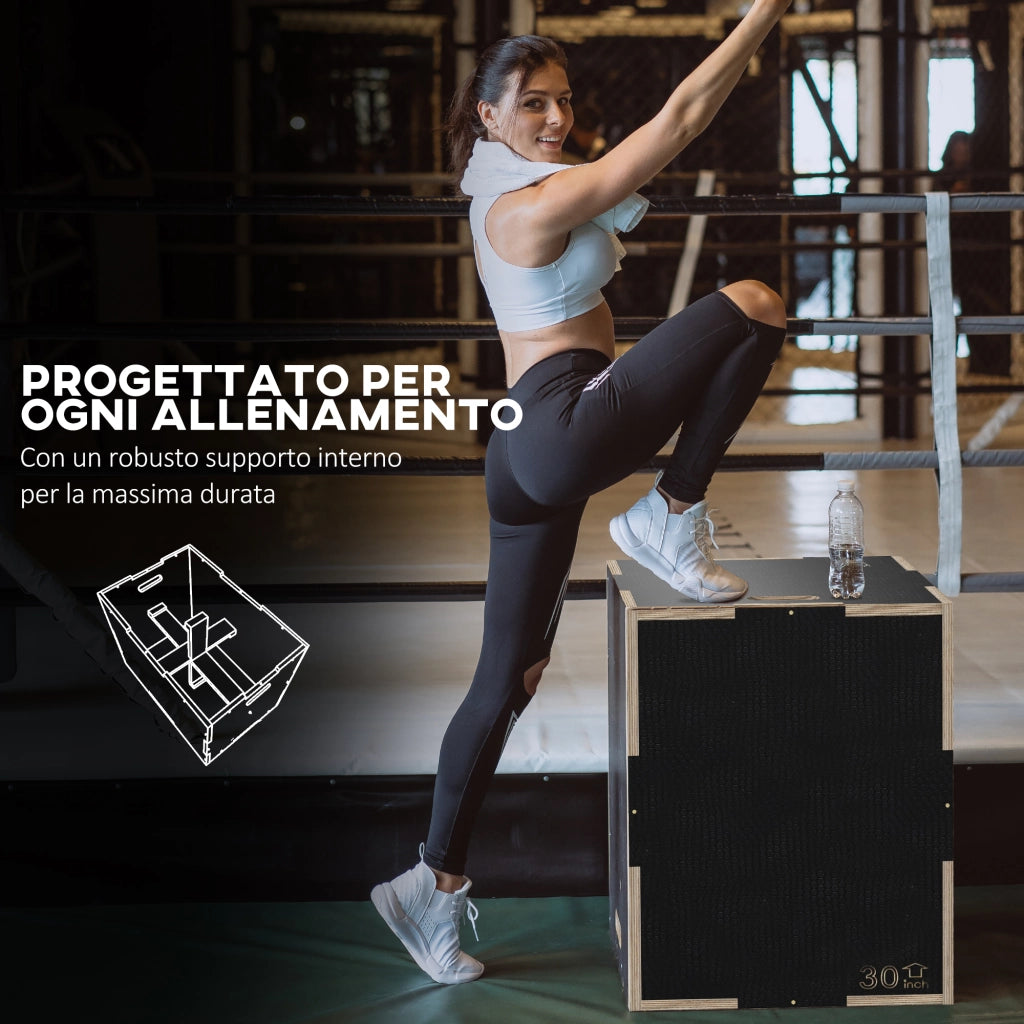 Box Pliometrico 3 Altezze Legno Antiscivolo ¨C zephmum ¨C Nero 76x61x51cm