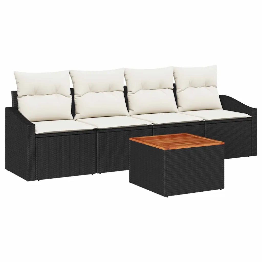 Set Divano da Giardino con cuscino 5 pcs Nero polyrattan 3347761