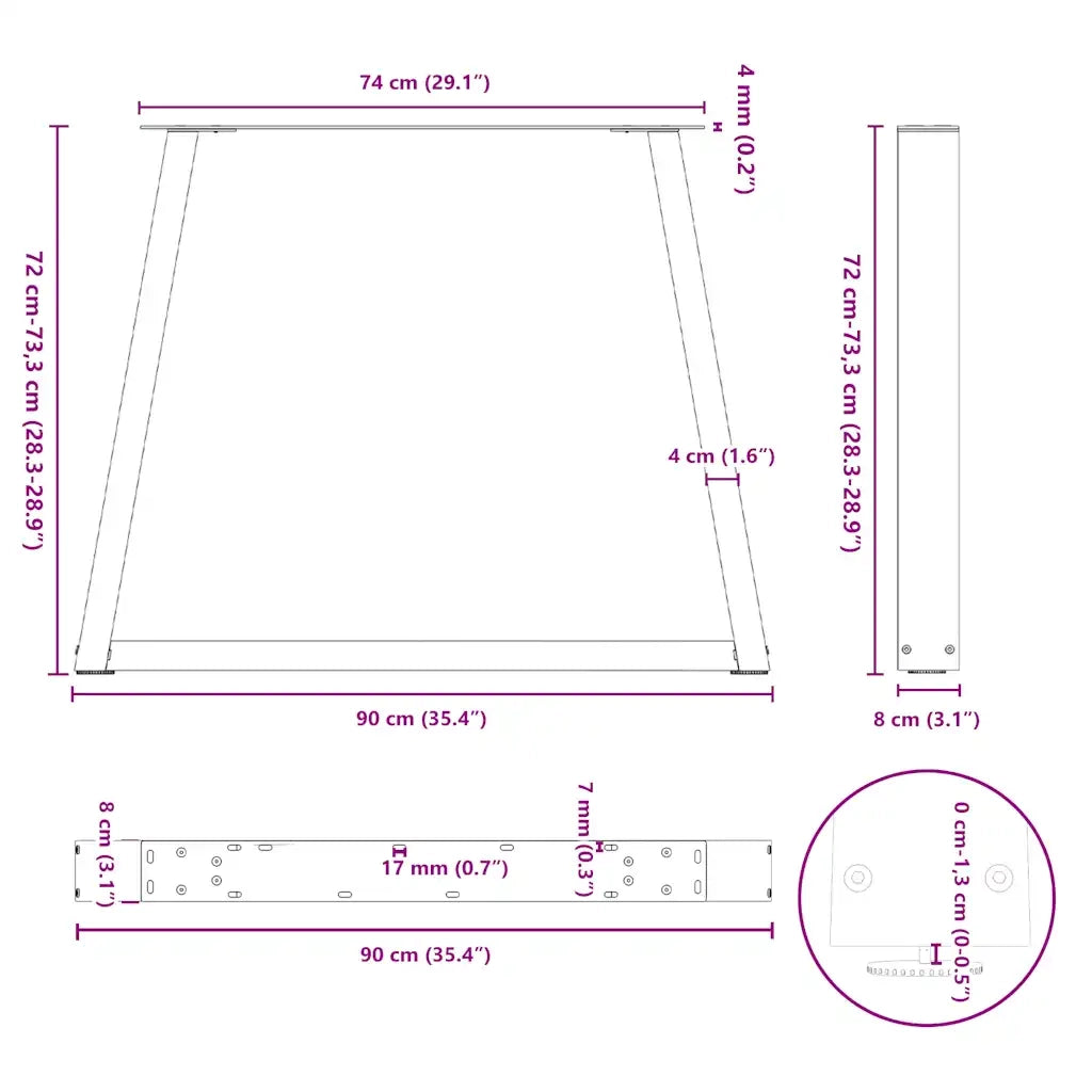 Gambe per tavolo da pranzo a forma di V 2 pz | Piede del tavolo Antracite 90x(72-73,3) cm Acciaio