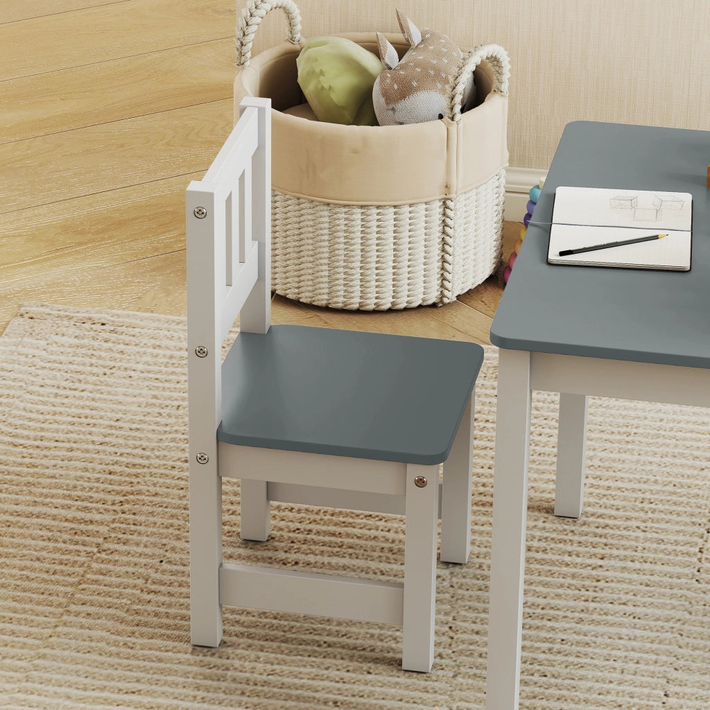 Set Sedie e Tavolo Bambini 3 Pezzi ¨C Minimal ¨C Legno Grigio e Bianco