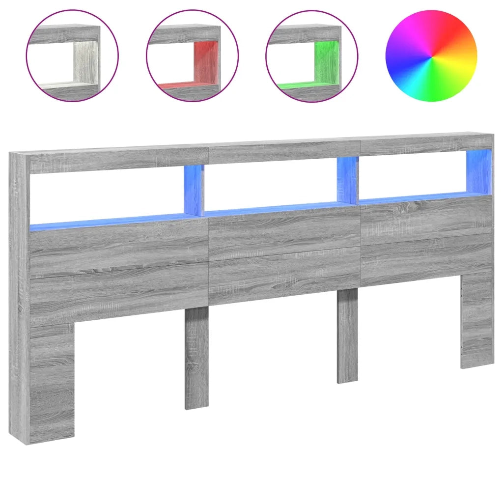 Testiera | Testata con Contenitore a LED Grigio Sonoma 220x17x102 cm