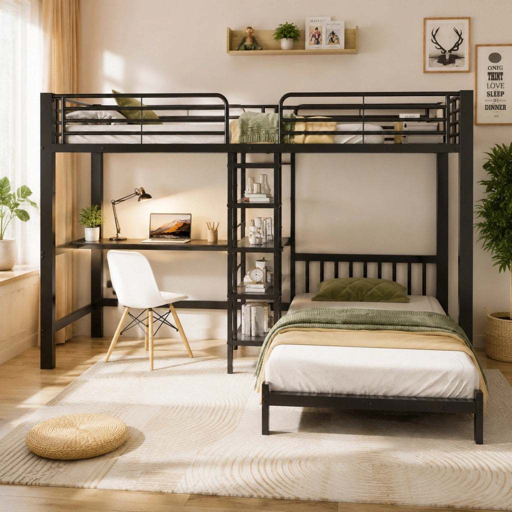 letto a castello mdf metallo nero 90 x 200 cm