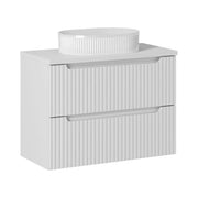 Set bagno VANO bianco 80cm: mobile sottolavabo con cassetti + piano per lavabo bianco + lavabo da appoggio scanalato bianco