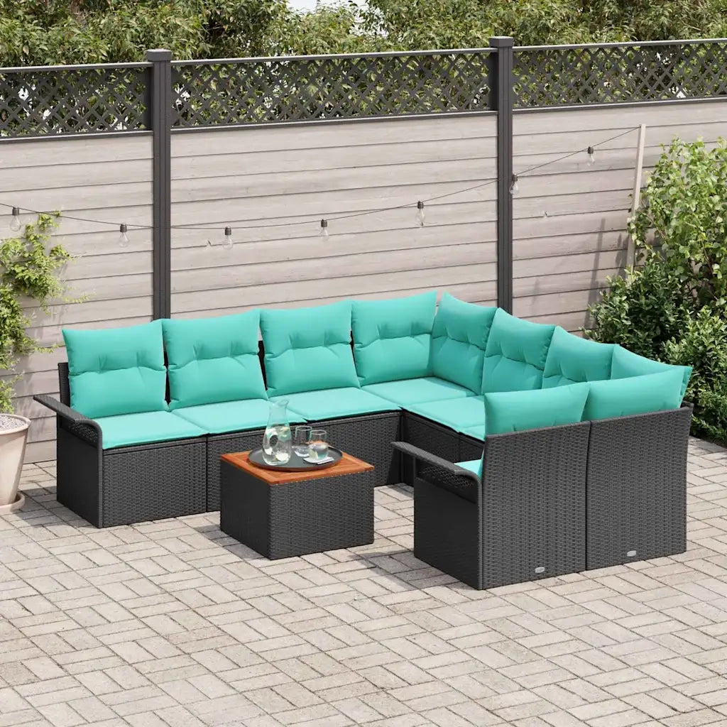 Set Divano da Giardino con cuscino 9 pcs Nero polyrattan 3347312