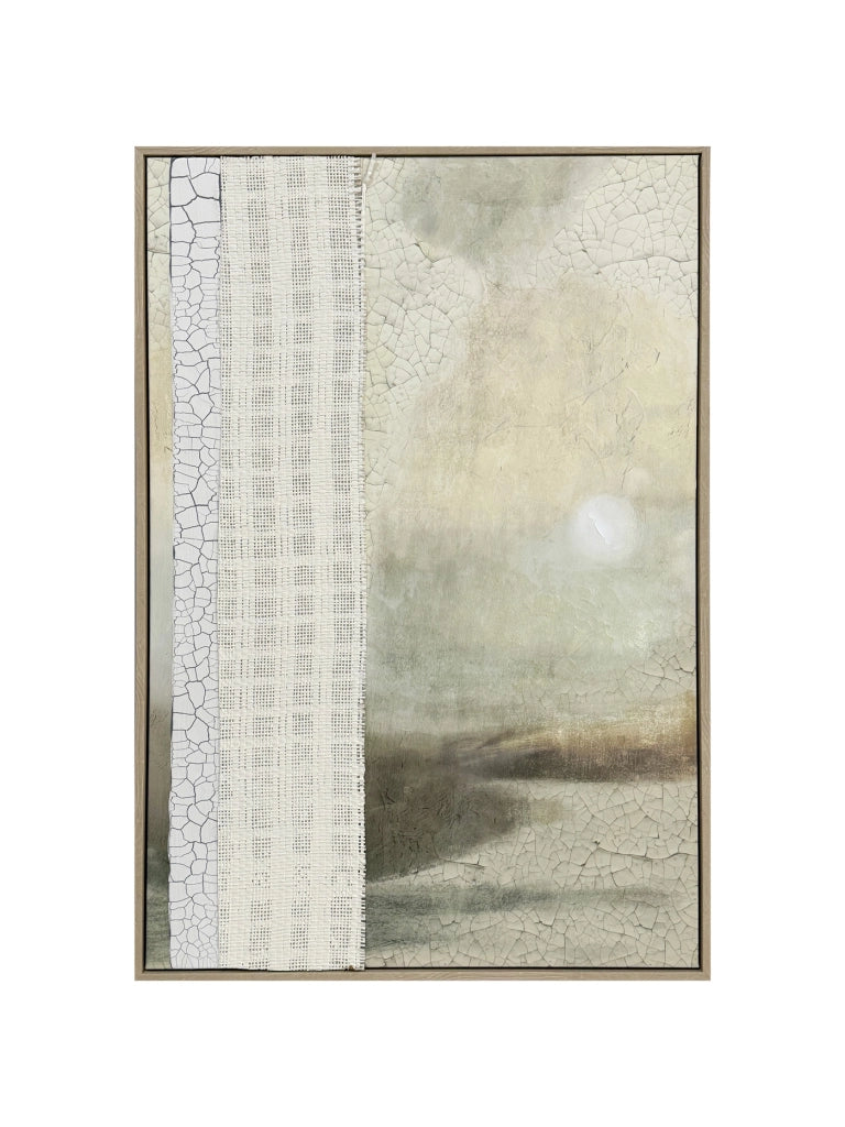 Tela incorniciata dipinta Hispanohogar astratta verde, bianco e beige 90x60