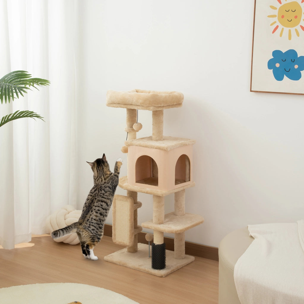 Albero tiragraffi per gatti con piattaforme e giocattoli ¨C zephmum ¨C beige 104cm