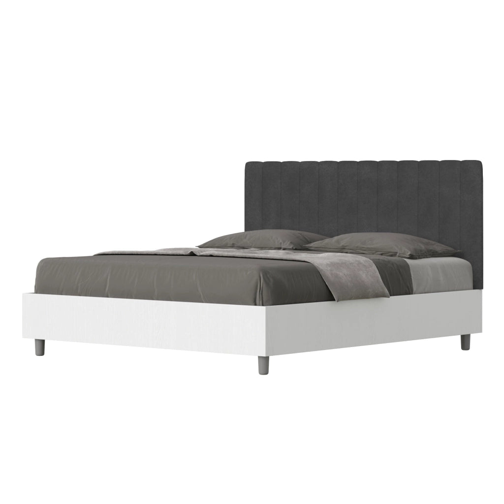 Letto Matrimoniale 160x190 cm con Rete e Contenitore Kaia Grigio