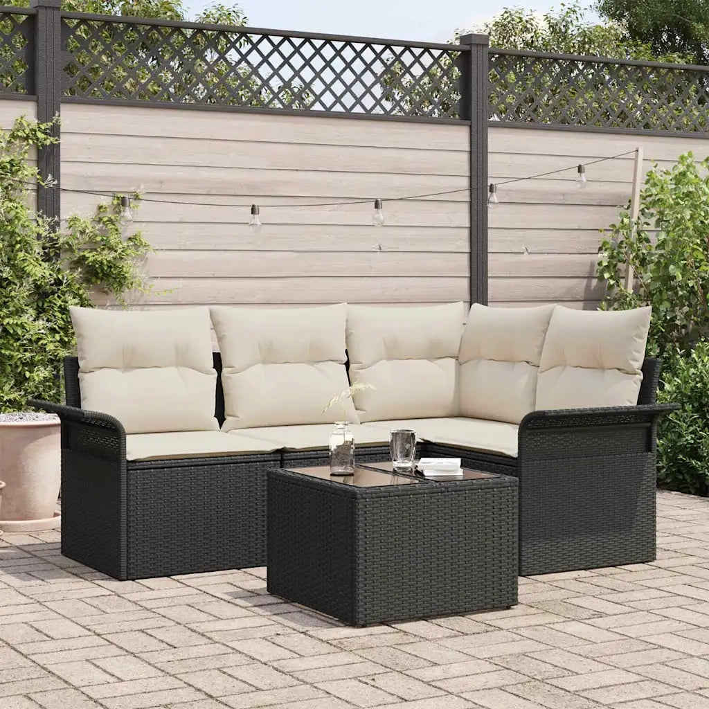 Set Divano da Giardino con cuscino 5 pcs Nero polyrattan