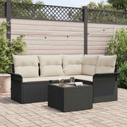 Set Divano da Giardino con cuscino 5 pcs Nero polyrattan
