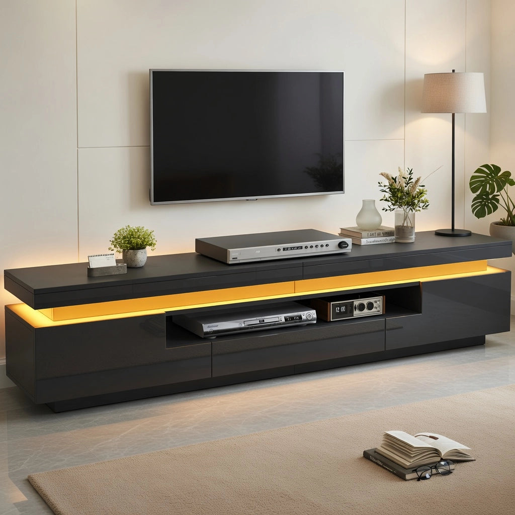 Cassettiera TV nera in truciolato; 175 cm