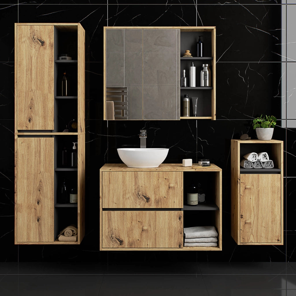Colonna bagno sospesa VAMI Rovere Artisan, Grigio Grafite 50 cm 2 ante 50x30x170 cm