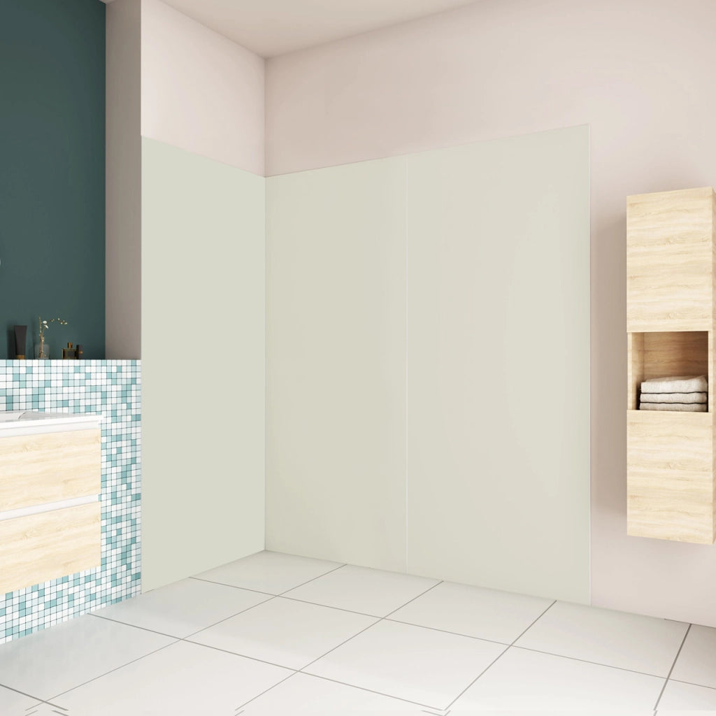 H.210 cm Pannello Doccia ad Angolo 90x120x120 cm Realizzato in Alluminio da 3 mm con Profili Finitura Bianco Avorio per Rivestimento Parete Bagno