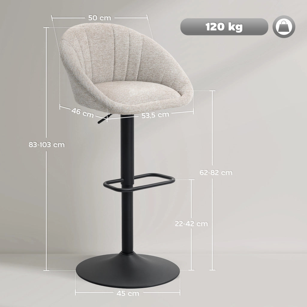 Sgabelli da bar con schienale e braccioli ¨C zephmum ¨C beige, altezza regolabile, 2 pezzi
