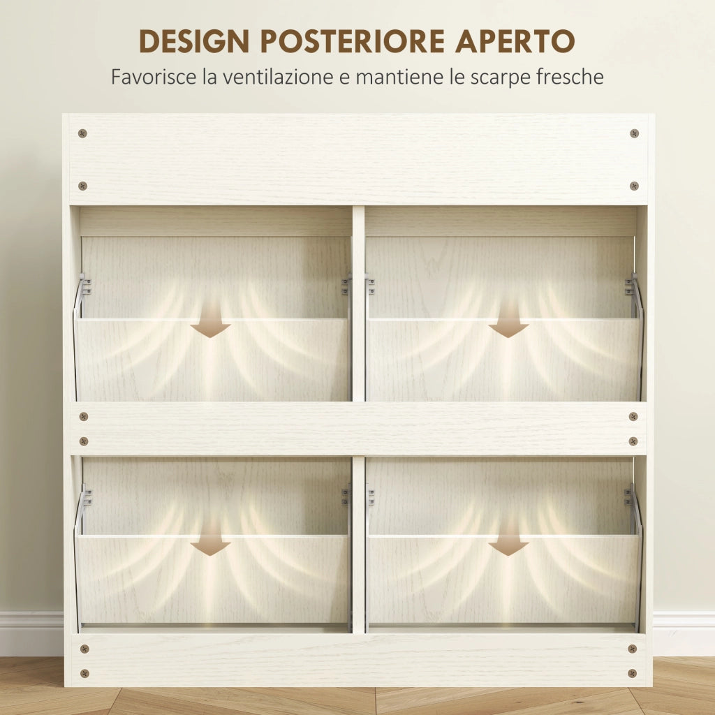 Scarpiera con Cassetti a Ribalta e Scorrevoli ¨C Minimal ¨C Bianco 98x19.2x95.3 cm