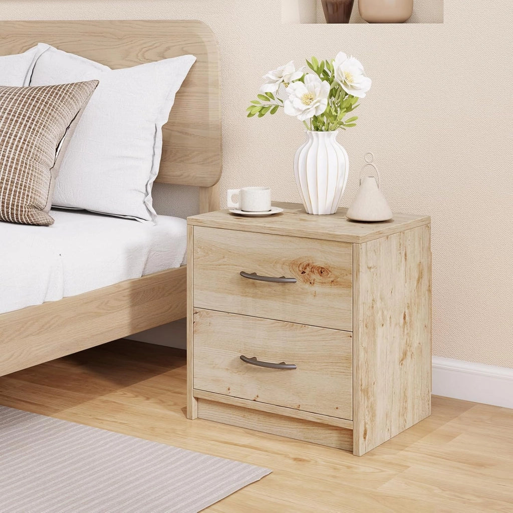 COSTWAY Comodino Camera da Letto con 2 Cassetti, Comodino Salvaspazio in Legno, Comodino Mobile da Letto con Kit Antiribaltamento, per Soggiorno e Studio, 38,5 x 28 x 39 cm (Naturale, 2 Cassetti)