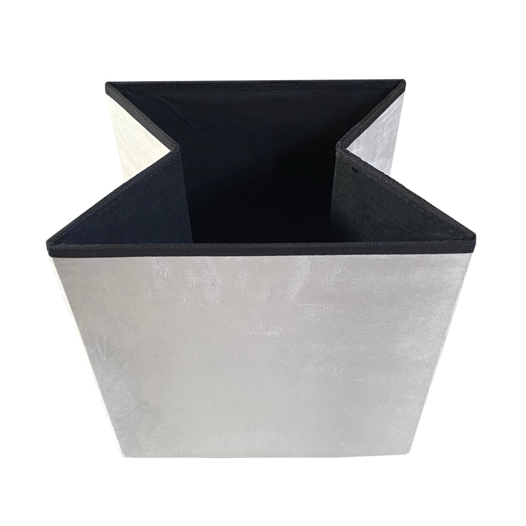 Pouf portaoggetti quadrato pieghevole in velluto 38x38x38 cm | Nyana Casa | Stile ottomano | Morbido velluto | Nero, grigio e beige
