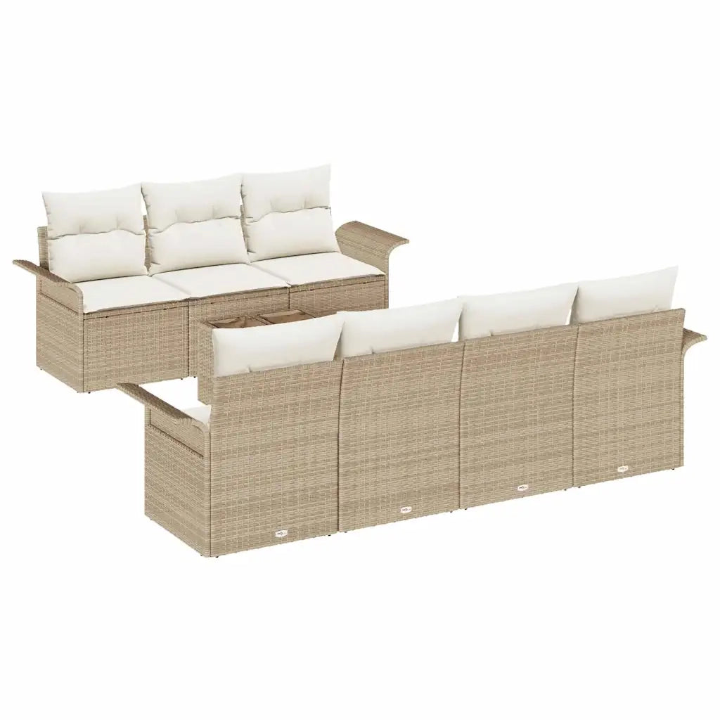 Set Divano da Giardino con cuscino 8 pcs Beige polyrattan