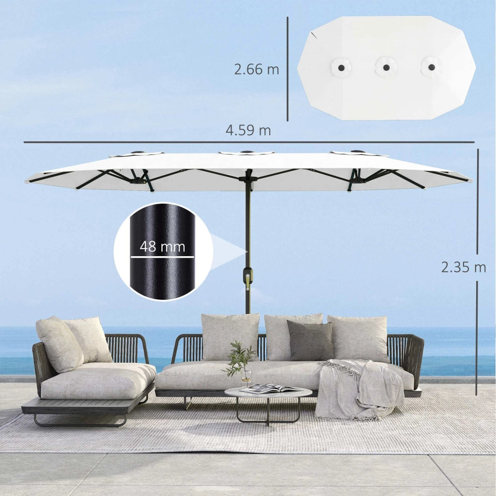 Ombrellone Doppio a 12 Stecche 459x266x235 cm con Manovella in Metallo e Poliestere Bianco