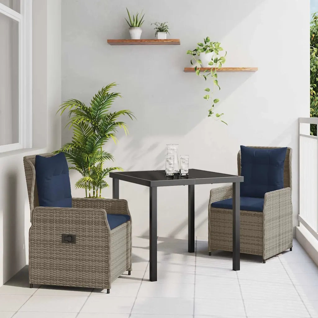 Set da Pranzo per Giardino 3 pcs Grigio Poly Rattan
