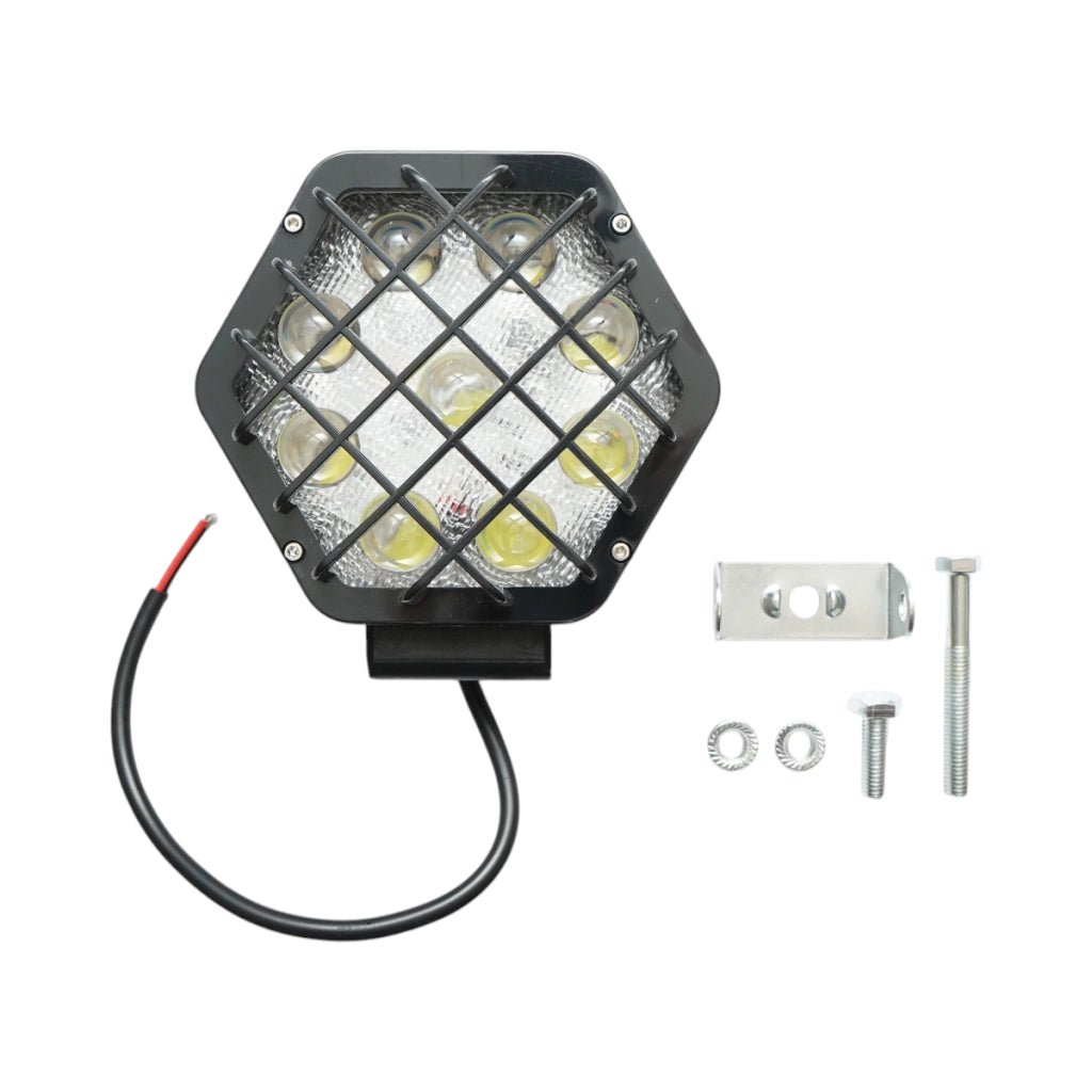 Lampada proiettore esagonale con griglia metallica nera, 9 LED, angolo di fascio 30, DC 10-80V 27W Breckner Germany