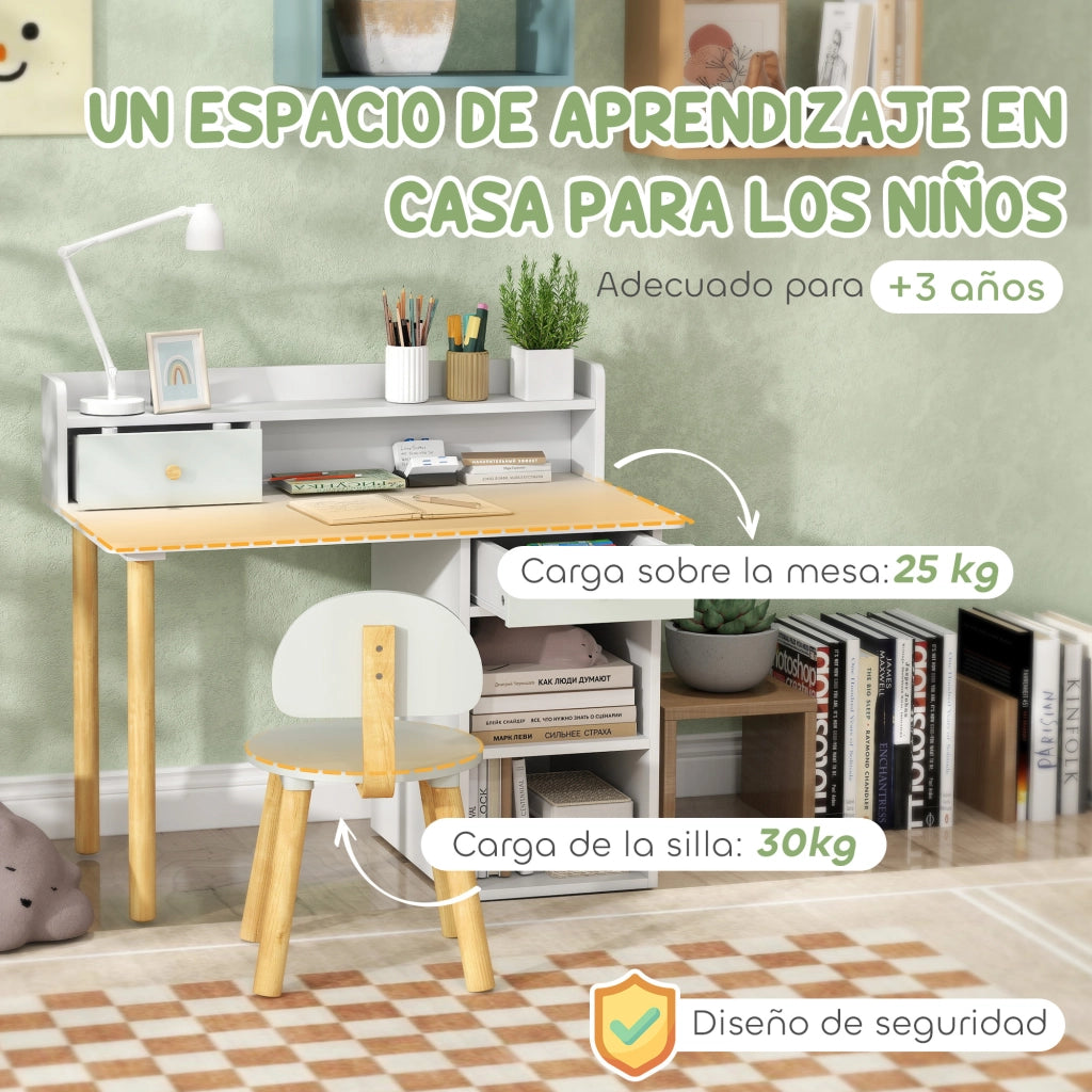 Scrivania per bambini con sedia ¨C zephmum ¨C verde chiaro e bianco 90x50x75