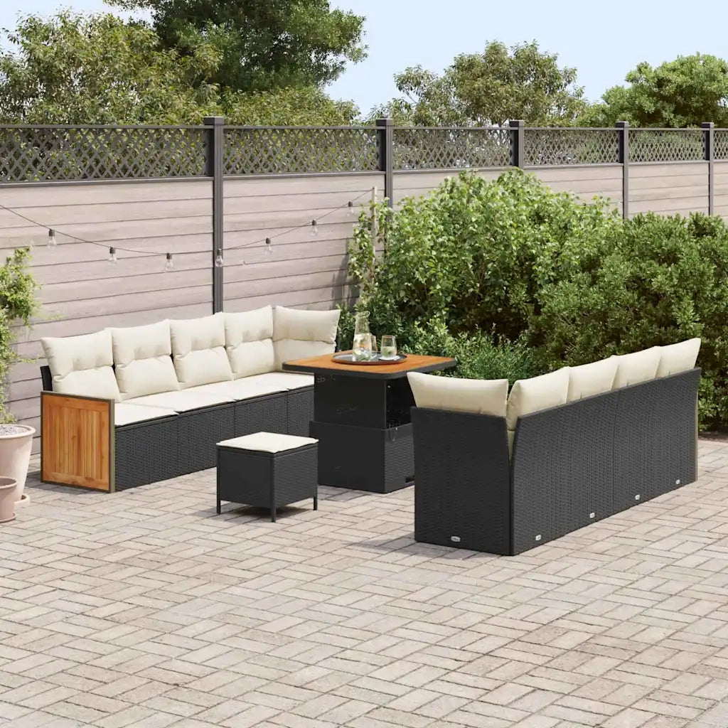 Set Divano da Giardino 12 pcs Nero e Crema polyrattan
