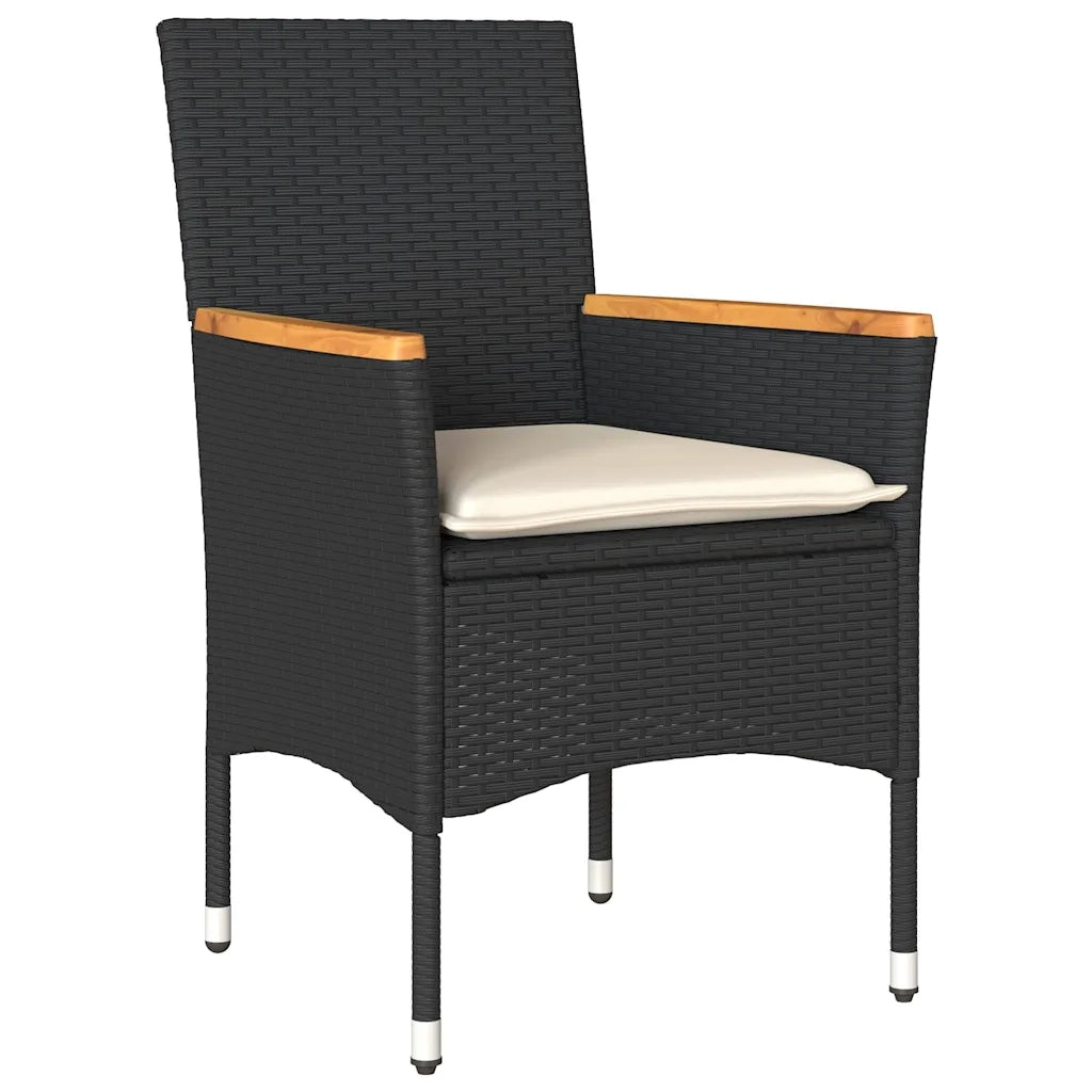 Set da Bistr¨° 3 pz | Set Salotto da Giardino con Cuscini Nero Polyrattan e Vetro