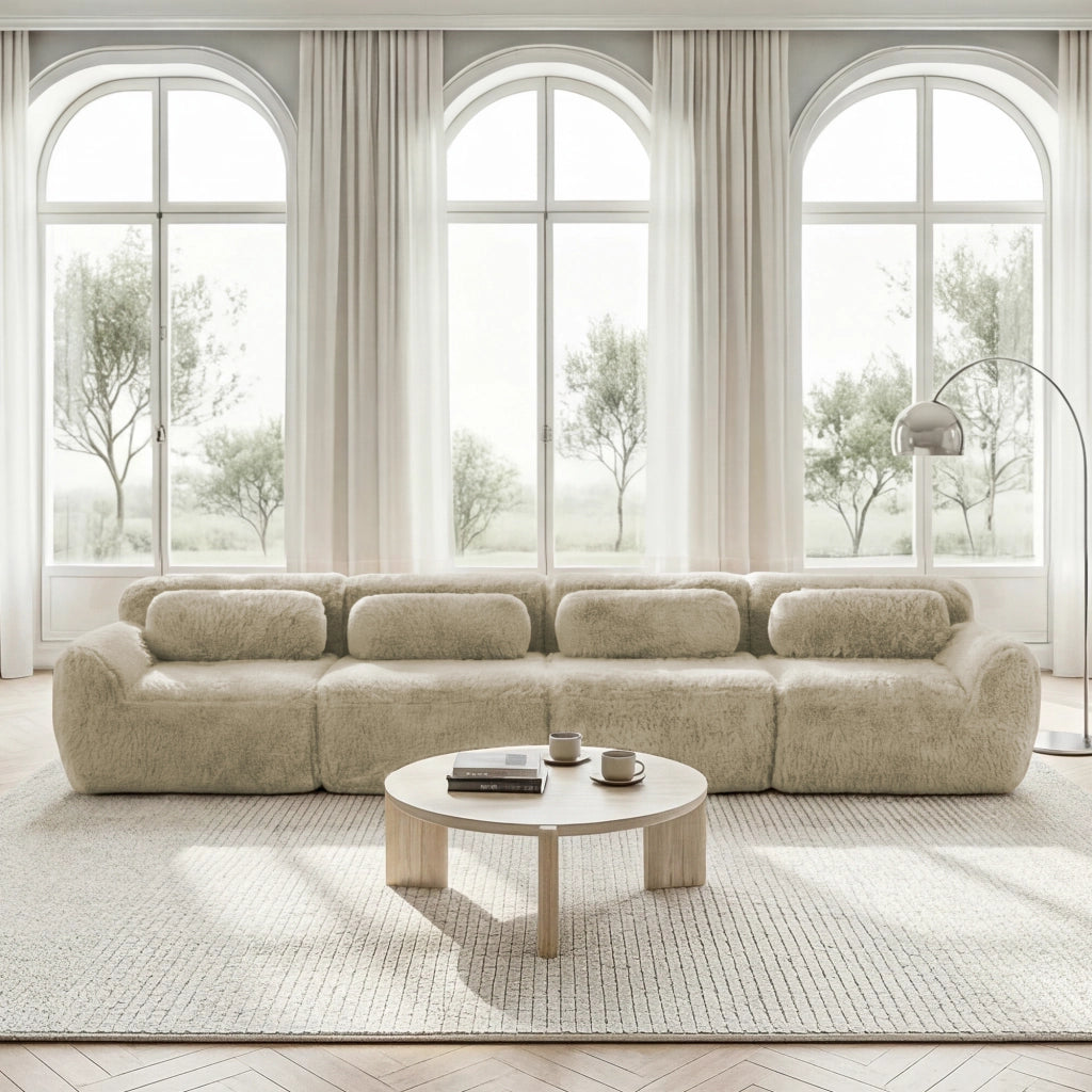 Sofa a 4 posti in tessuto premium - Zephmum - Colore khaki chiaro, antiscivolo, imbottitura ergonomica