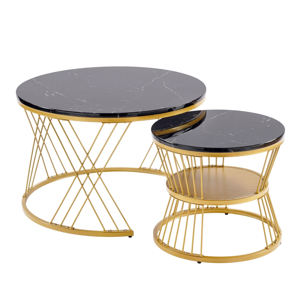 Tavolino da salotto nidificante moderno - Zephmum - Set di 2, cornice dorata, finitura lucida