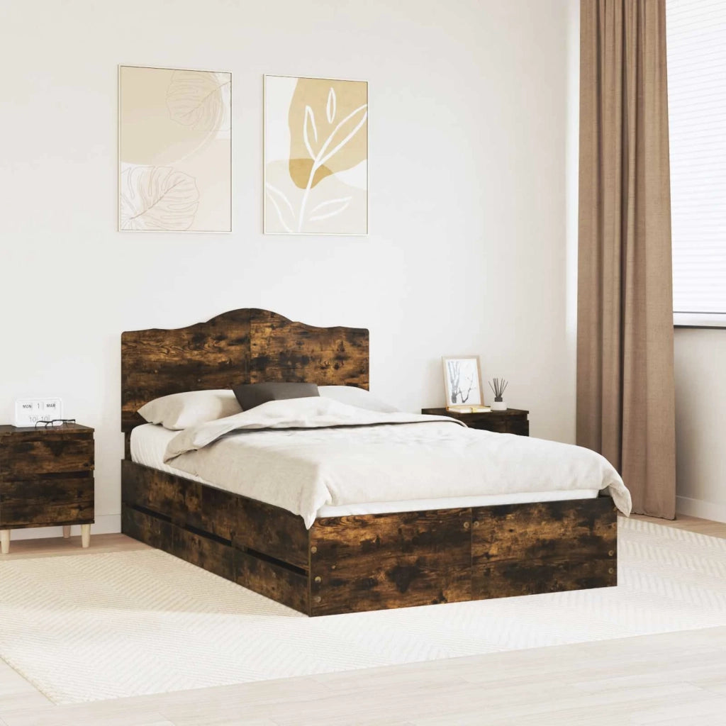 Letto matrimoniale | Letto per adulti | Struttura del letto Quercia Affumicata 135 x 190 cm