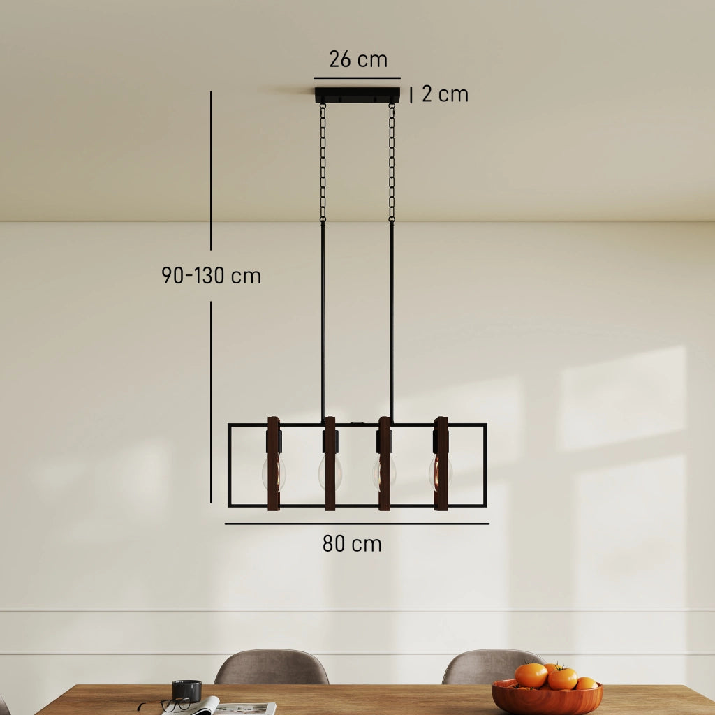 Lampadario Rustico a Sospensione ¨C zephmum ¨C Nero e Marrone, 80x21x90-130 cm