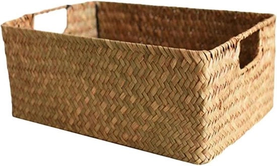 Scatola per tessuti rettangolare con maniglia - piatto di servizio decorativo in rattan per cucina e bagno