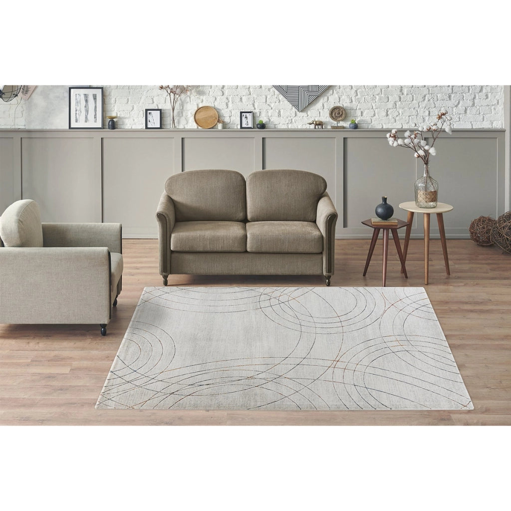 Tappeto moderno Lorin con design a cerchi grigio e multicolore