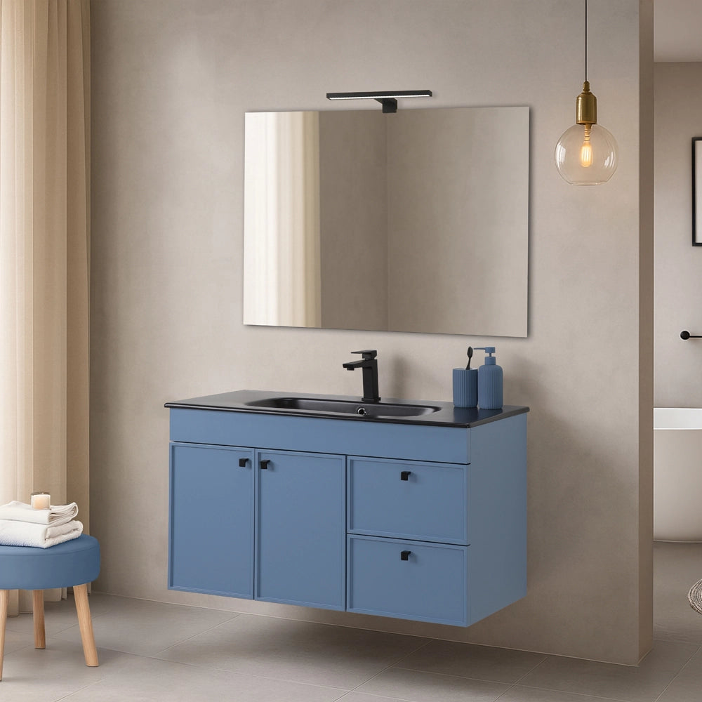 Mobile bagno sospeso 100cm azzurro opaco con specchio e lavabo Craft
