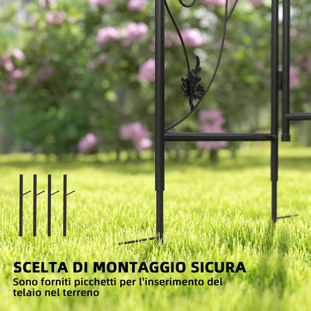 Arco da Giardino con Cancello 107x45x217 cm Traliccio per Piante Rampicanti in Metallo Nero