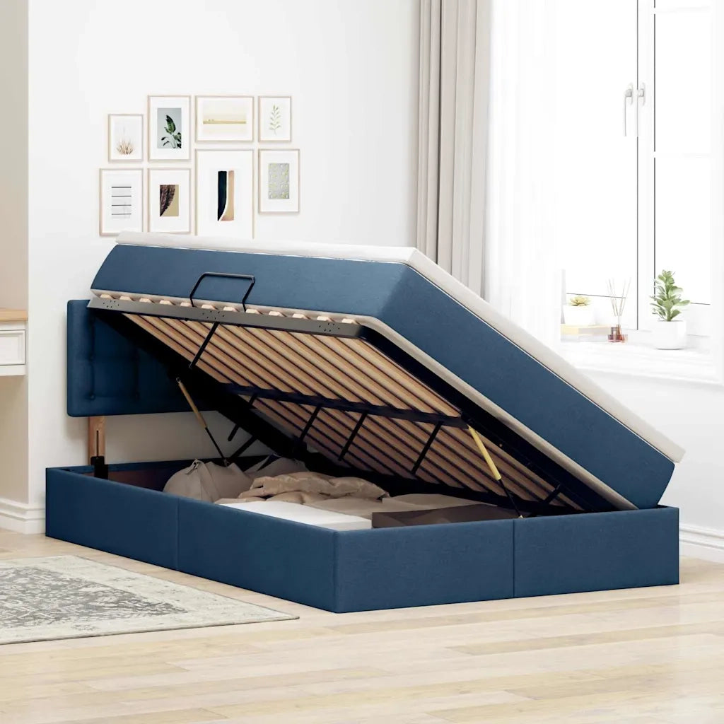 Letto con contenitore e LED con led Blu 120 x 200 cm Tessuto