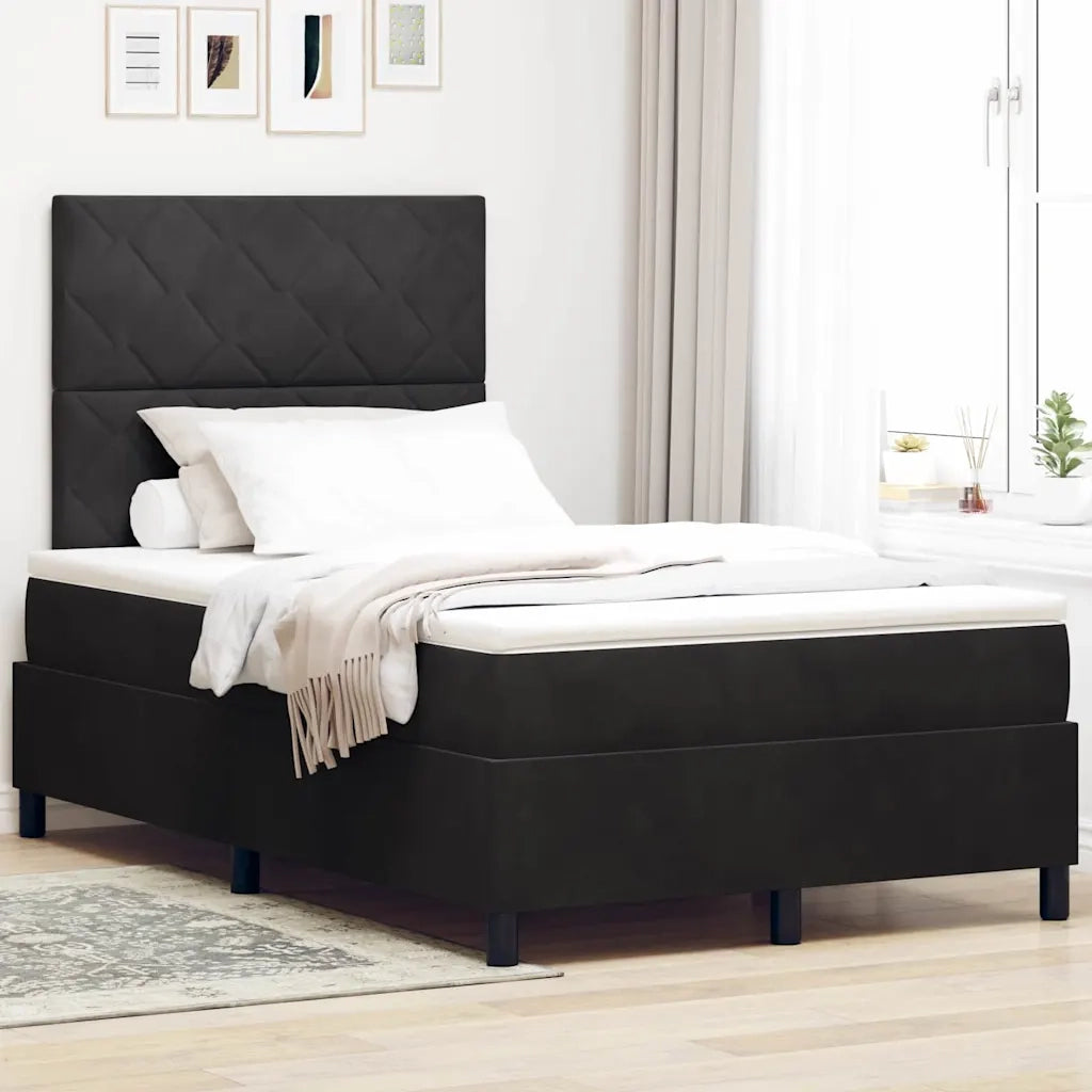 Letto a Sorgente LED con materasso Nero 120 x 190 cm Tessuto