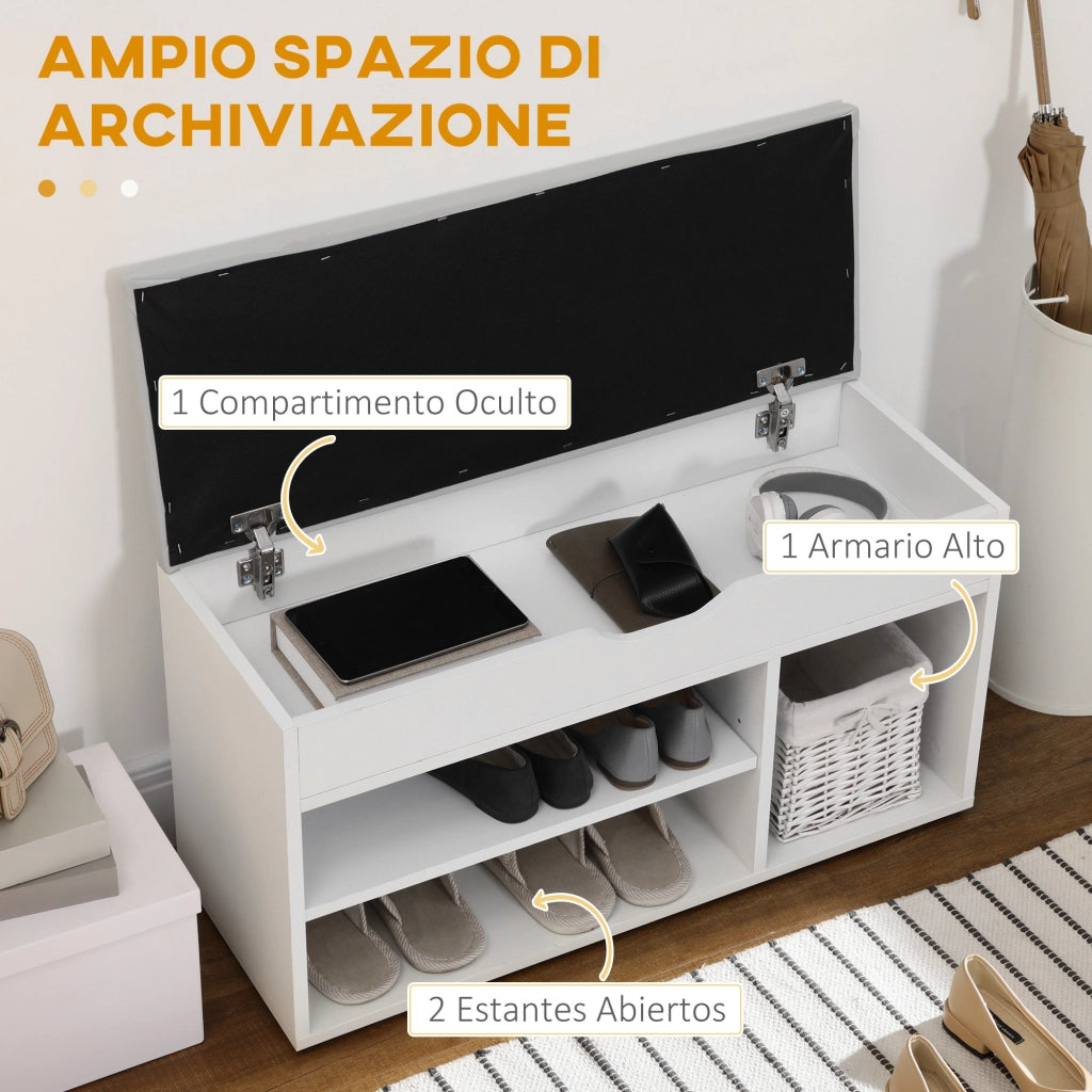 Scarpiera con Panca e Vani Aperti ¨C zephmum ¨C Legno Bianco 80x35x90 cm