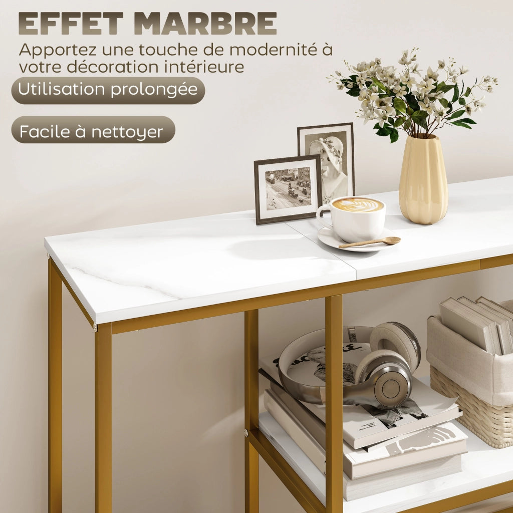 Tavolo console con ripiani ¨C Minimal ¨C bianco dorato 120 cm